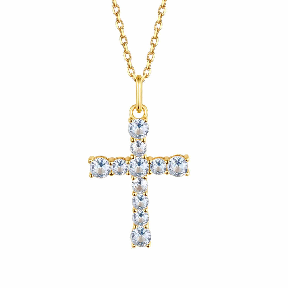 S.Leaf Sterling Silver 14K Gold Plated Cubic Zirconia Cross Necklace