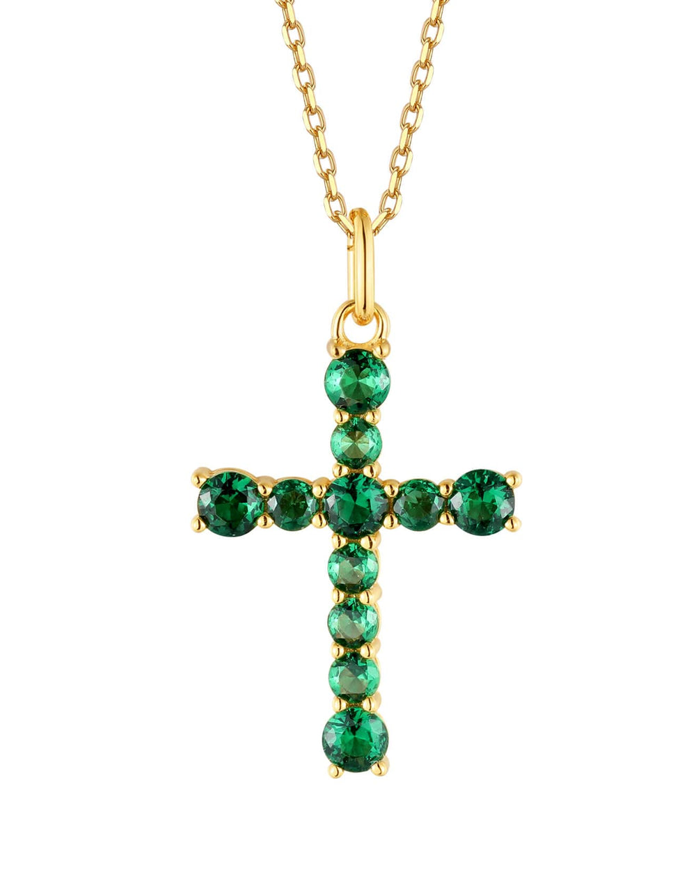 S.Leaf Sterling Silver 14K Gold Plated Cubic Zirconia Cross Necklace