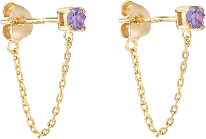 S.Leaf 925 Sterling Silver 18Karat Gold Plated Chain Earrings