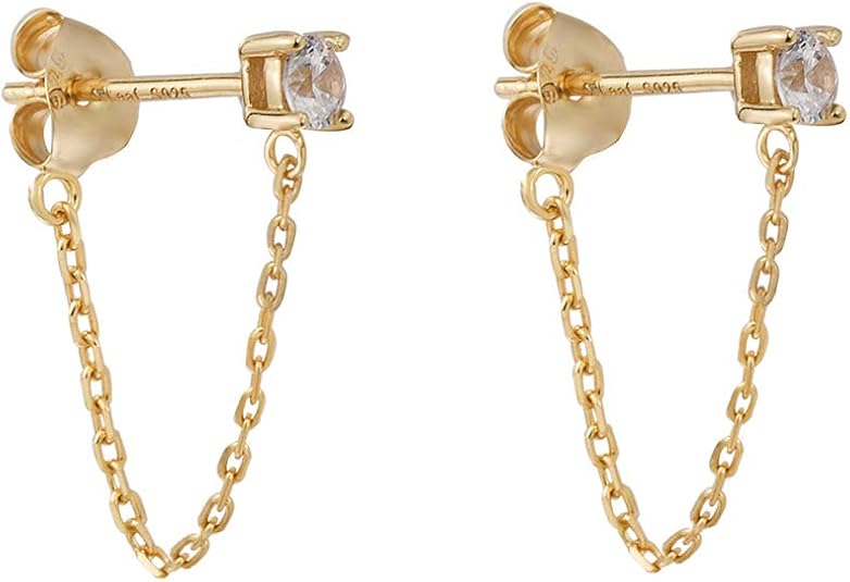 Cubic Zirconia Stud Chain Dangle Earrings