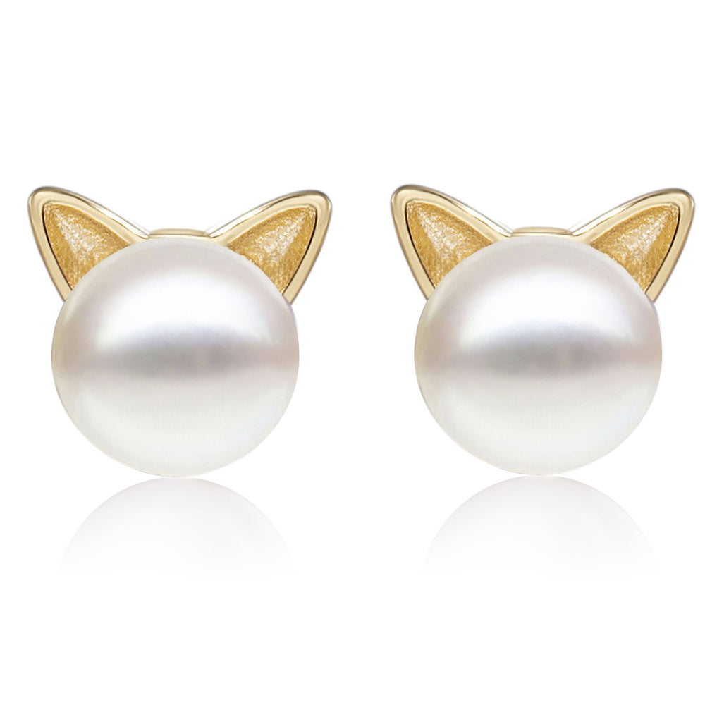 Cat Ear Pearl Stud Earrings