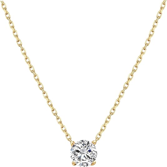 S.Leaf Sterling Silver Gold Plated Choker Pendant Cubic Zirconia Solitaire Necklaces