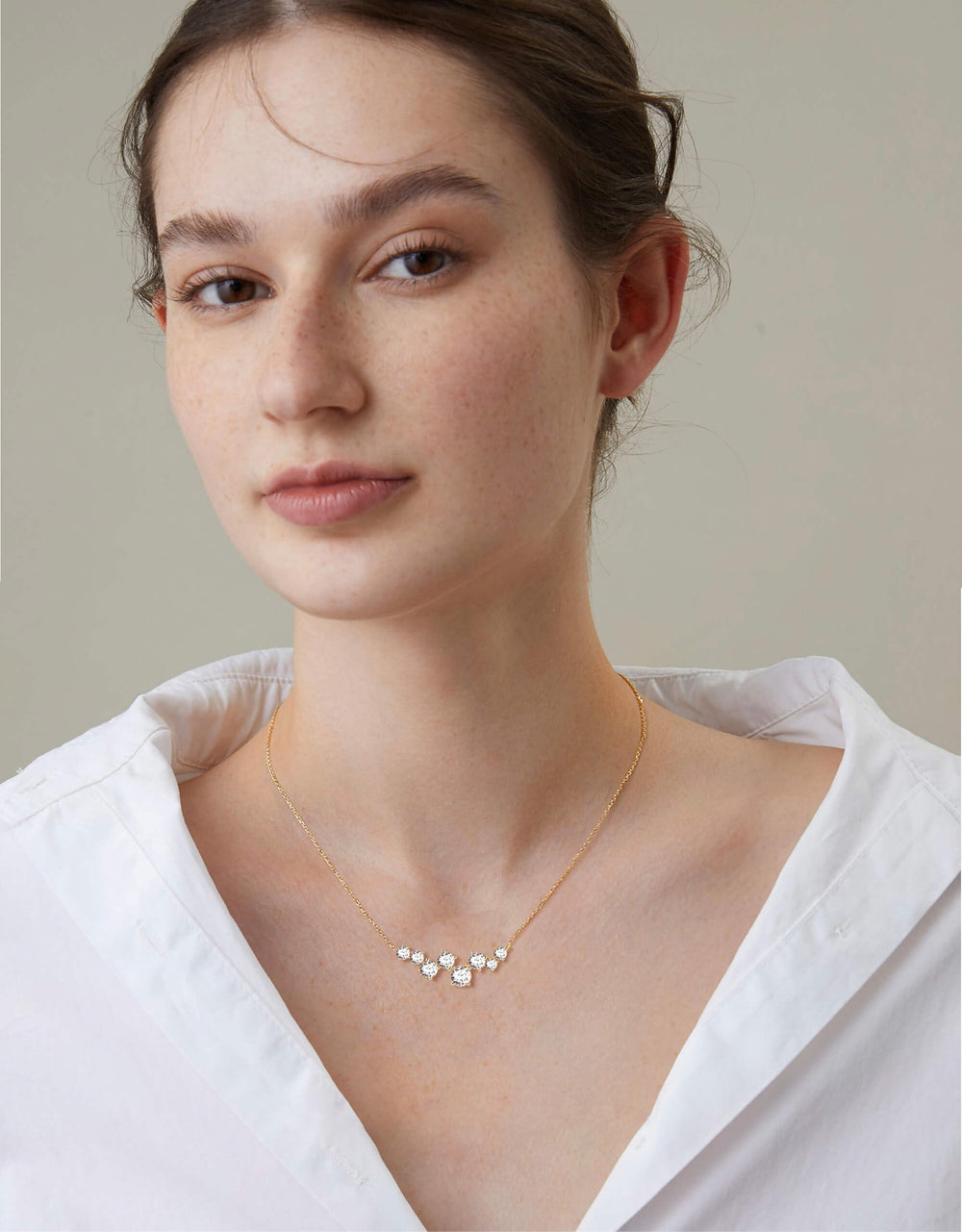 Smiling Curved Circular Cluster Diamond Pendant Necklace