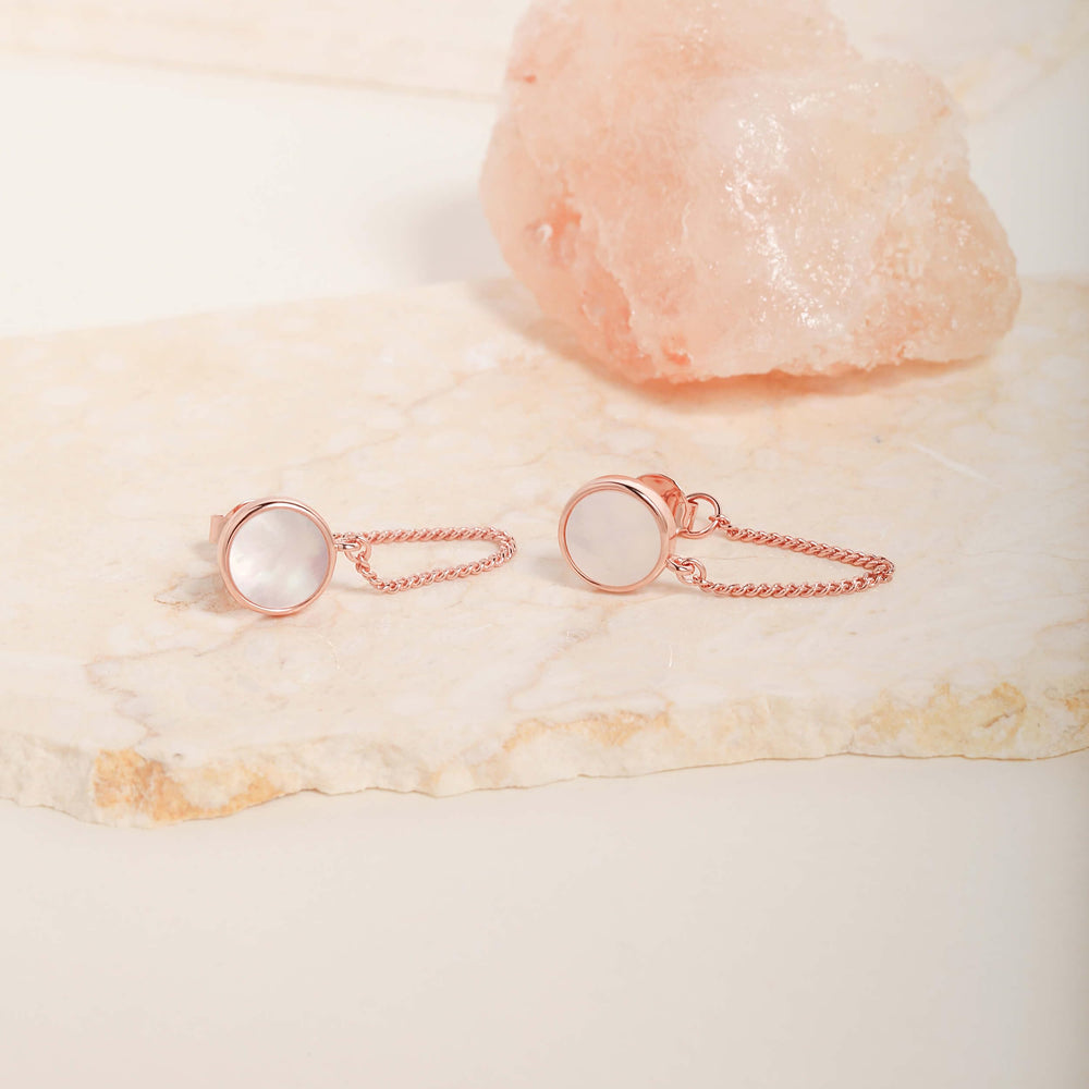 S.Leaf Gold Chain Earrings for Women Mother of Pearl Shell Earrings