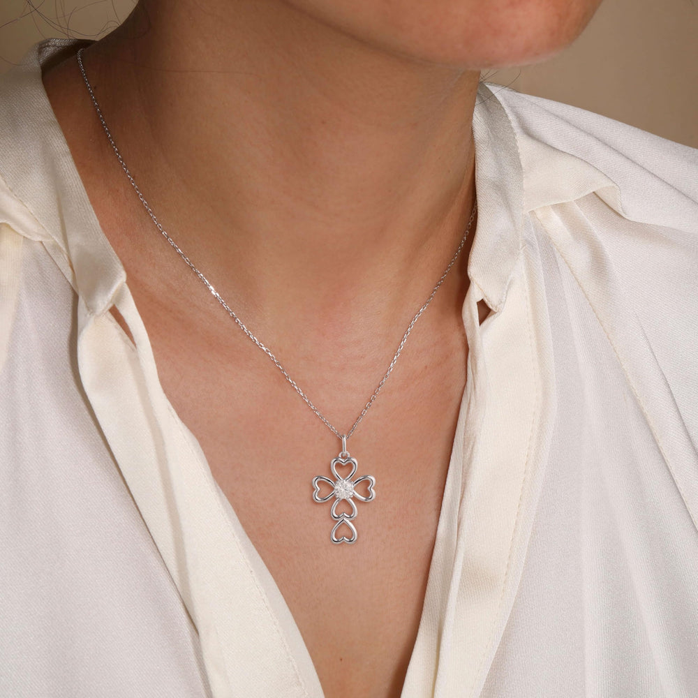 Moissanite Diamond Love Heart Cross Necklaces