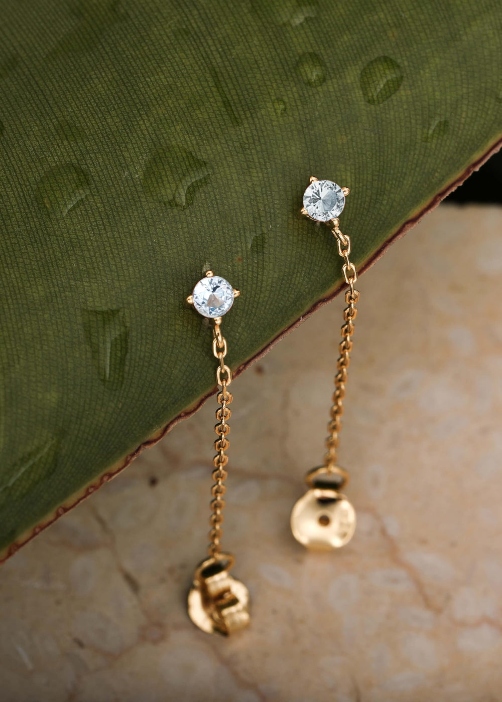 S.Leaf 925 Sterling Silver 18Karat Gold Plated Chain Earrings