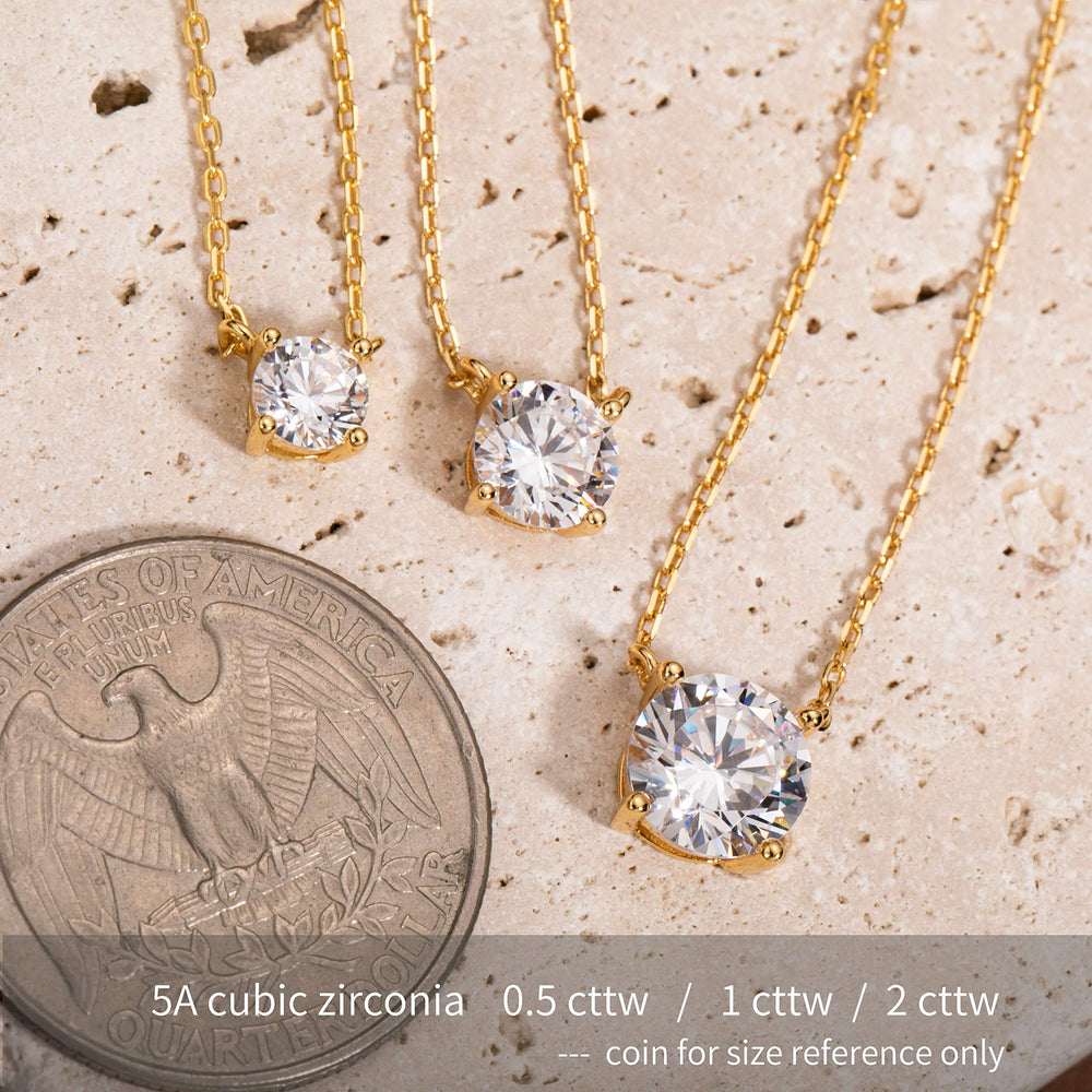 S.Leaf Sterling Silver Gold Plated Choker Pendant Cubic Zirconia Solitaire Necklaces