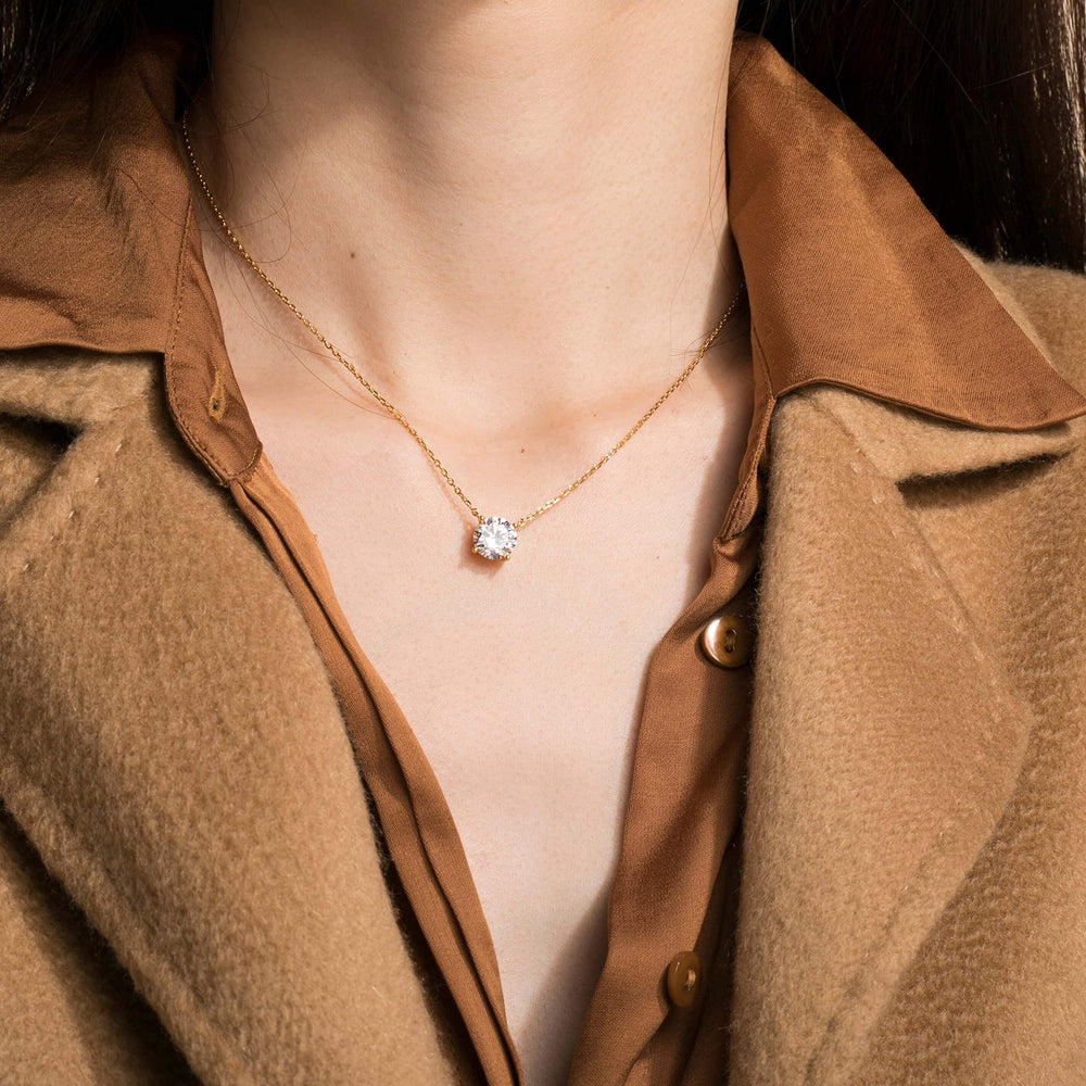 S.Leaf Sterling Silver Gold Plated Choker Pendant Cubic Zirconia Solitaire Necklaces