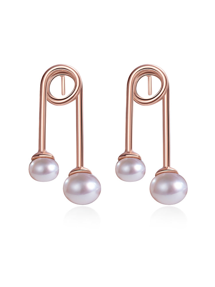 Paperclip Pearl Earrings In Rose Gold