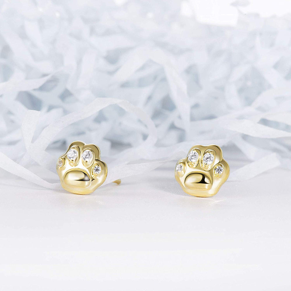 Cubic Zirconia Pet Paw Stud Earrings