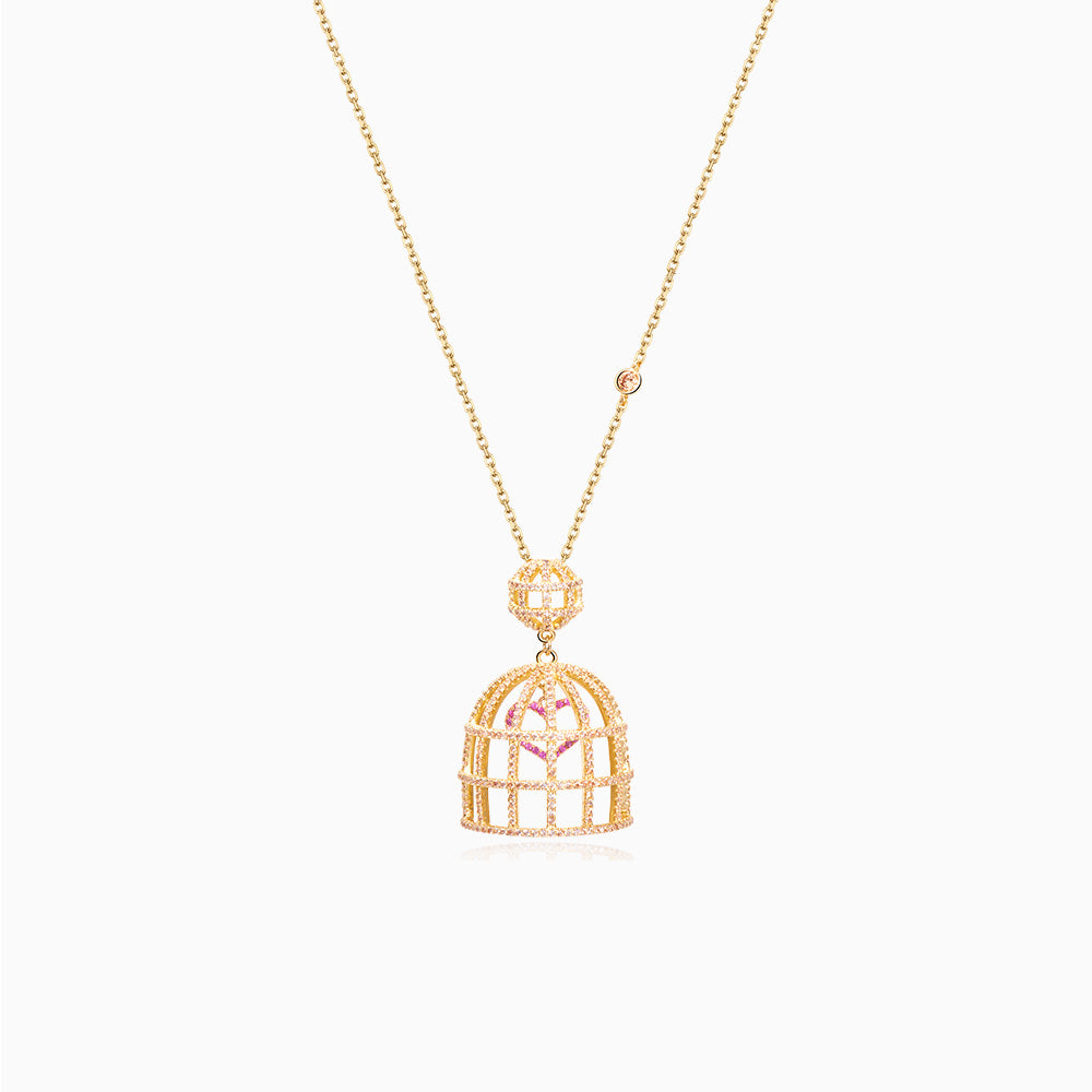 Bird Cage with Cubic Zirconia Necklace sterling silver gold plated