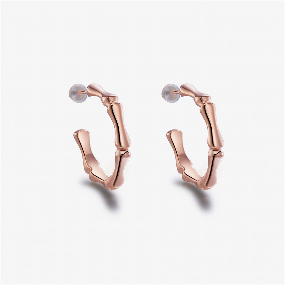 dainty Bamboo Half Hoop Earrings rose gold