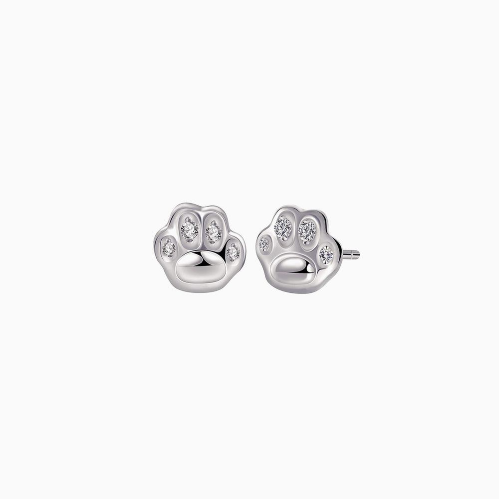 Cubic Zirconia Pet Paw Stud Earrings