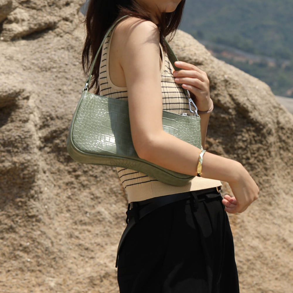 S.Leaf Retro Shoulder Bag Soft Crocodile Vegan Leather Handbags for Women Clutch Purse Designer Handbags for Women