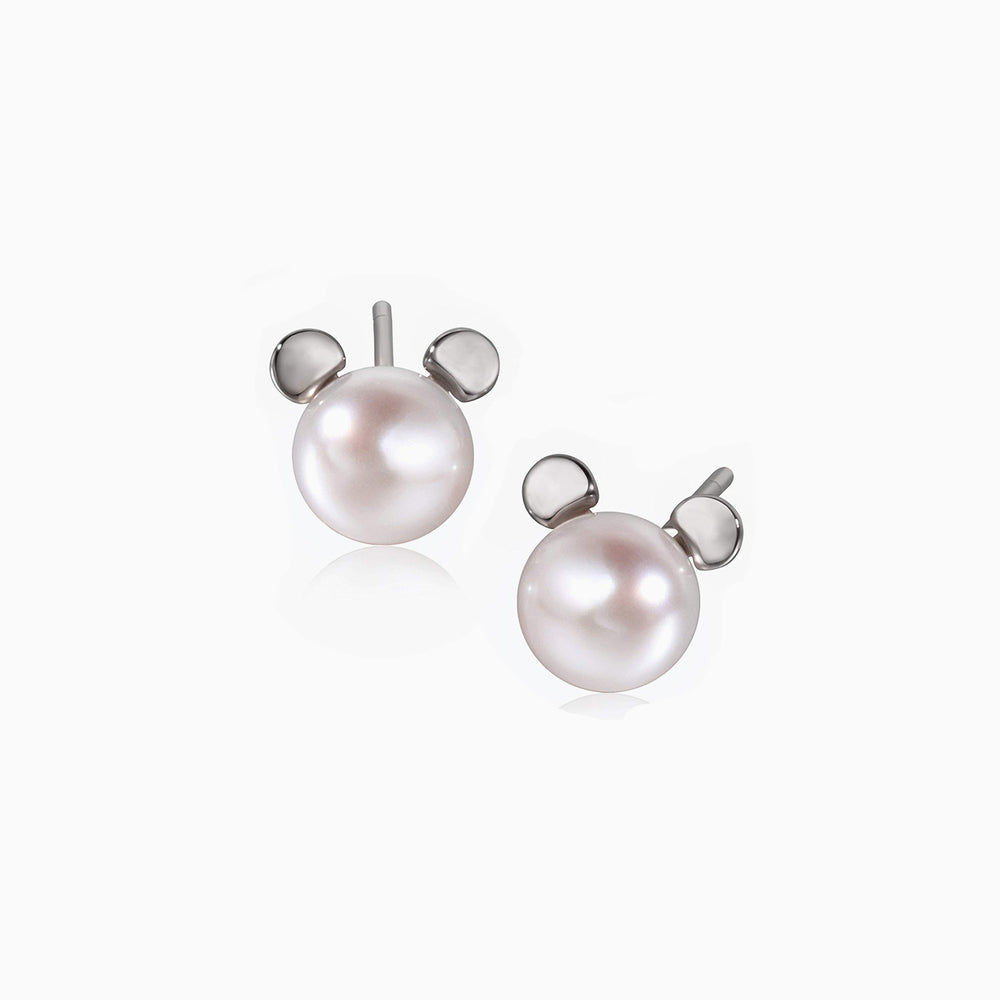 Round Ear Cat Pearl Stud Earrings